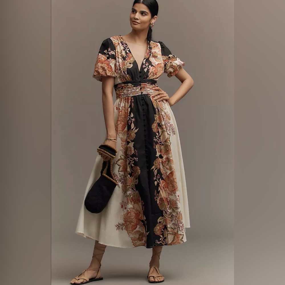Anthropologie x @heynasreen Katerina Button Front Dress Floral Midi Boho Cottage